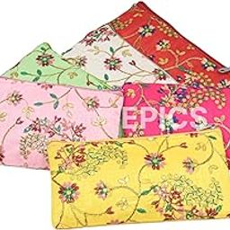 Embroidery Mix Flower Designed Wedding Return Gift Women Wholesale Bridal Traveling potli Bag with Zipper for Ladies Shagun Purse Gifting Haldi Mehandi Come as Combo-47