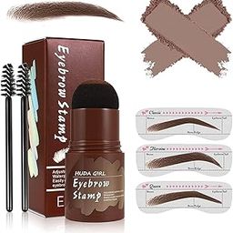 HUDA GIRL Professional Eyebrow Filler and Shaper Kit for Women and Men - Eyebrow Stamp, 2Pcs Eyebrow Brush, 3Pcs Stencils (Dark Brown)-picture-31