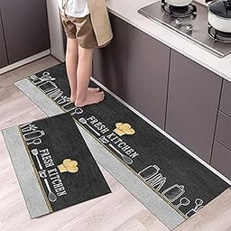 ROMINO 2Pcs Cotton Kitchen Mats for Floor Waterproof, Kitchen Runner Carpet for Floor, Rug for Kitchen-26