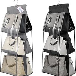 GBMI 2 Pcs Combo Oxbow 6 Pocket Bag Organiser for Wardrobe Purse Clutch Handbag Storage Organizer Bags Holder with Hanger, Ladies, Women, 90 X 35 X 35 Cm (Black + Grey)-16