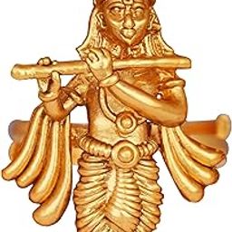Jewellery for Less One Gram Gold Plated Ethnic Antique Traditional Round Lord Krishna Adjustable Finger Ring Indian Temple Ring for Women and Girls.-image-57