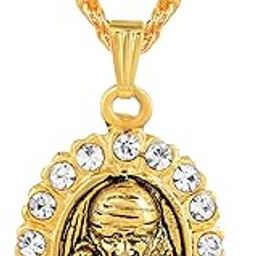 24KT Yellow Gold Plated CZ Studded 3D Shirdi Sai Baba Blessing Image Chain Pendant Locket Necklace Hindu God Temple Jewellery For Men And Women-image-77