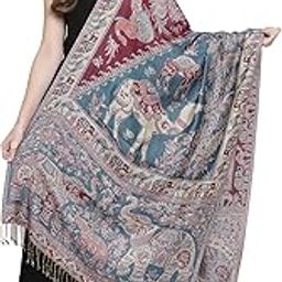 Womens Bamboo Reversible Stole, Tribal elephants, Azure-image-60