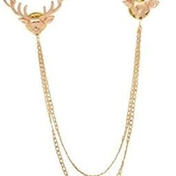 Golden Toned Double Chain Deer Antlers Collar Pin/Brooch Lapel Pin for Men and Boys-image-72