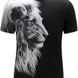 Men's Summer Short Sleeve 3D Lion Face Animal Print T Shirts Round Neck Tee Top-image-16