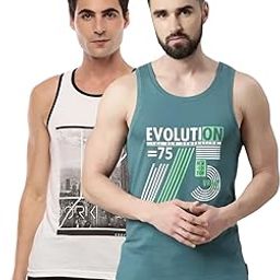 Printed Gym Vest for Men Pack of 2 | Super Combed Cotton Gym Tank | Regular Fit, Scoop Neck Ganji | Breathable, Sleeveless Men's Sports & Yoga T-Shirt-1
