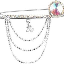 FASHIONS Silver Plated Crystal Stone Hanging Beads Chain Flower Brooches Blazer Suit Sherwani Brooch Pin For Men Blazer-42
