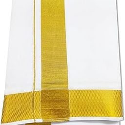 Pure Cotton Dhoties For Men Golden Jari Border (Size : 9 x 5) 4.00 Meter double Dhoti And 2.25 Meter Towel set-image-57