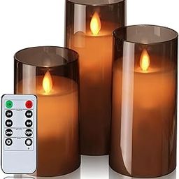 LTETTES Flameless LED Electric Candles with Acrylic Grey Glass and Dancing Faux Wick | Set of 3-4",5",6" x 3" Diameter| AA Battery Powered with Remote Controller and Timer for Home Decor-image-24