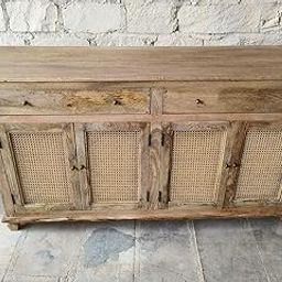 Nazar Art & Craft Solid Wooden Handcarved Rattan Sideboard Storage Cabinet with 2 Drawers and 4 Doors for Living Room, Bed Room | Natural Finish-picture-20