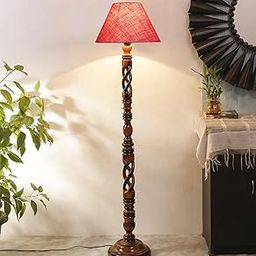 AMDHOME Pink Jute Conical Wooden Floor Lamp -29-(14x55.75inches) -Open Snake-image-1