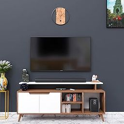 Spyder Craft Matte Finish Engineered Wood Rhodium TV Entertainment Unit TV Stand Setup Box with Wall Mounted Cabinet for Books Storage Unit (Noce Lyon & White)|| 1 Year Warranty-image-59