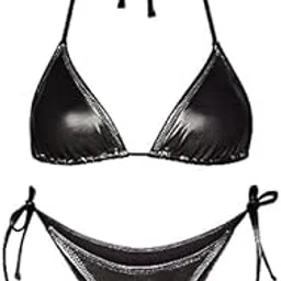 dahr Womens Disco Foil Faux Leather Bikini Bra & Panty Set - Comfortable, Breathable Lingerie for Everyday Wear |K38-picture-0