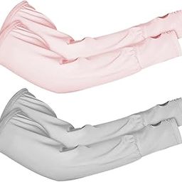2 Pairs UPF 50 Arm Cooling Sleeves UV Protection Long Arm Cover for Cycling Driving Summer Ice Silk Sleeves with Thumb Hole for Outdoor Sports, One Size-image-43