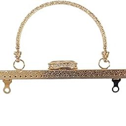 Tia Purse Frame Handle with Embossing Beads Kiss Metal Clasp for DIY Purse Bag Fashion, Clutch Bags Accessories (1, Golden Frame Handle and Crystal Button-1Pcs)-image-87