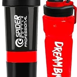 ELLEGIANT Spider Gym Shaker and Multipurpose Sipper, Plastic Sport Shaker and Trendy Sipper Bottle Combo Pack, Capacity 500ml Each, Set of 2, Colour (RED)-image-47