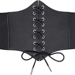 Women's Lace-up Corset Elastic Waist Belt, Tied Waspie Wide Belt for Women Halloween Costume, 1-black, M: fit waist 31"-34"-image-96
