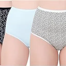 Women's Full Brief - High-Waist Cotton Underwear - Soft & Breathable - Full Coverage Panties for Comfort & Support - Pack of 3 - (Assorted Coloured 2 Printed & 1 Solid)-3