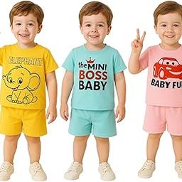 Baby unisex Clothing sets Tshirts and shorts co ordinated outfit kid boys regular dress for 1 month to 5 year pack of 3-image-62