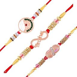 Men's Rose Gold Plated Rakshabandhan Rakhi Combo of 3 Meenakari Delicate Style Adjustable Alloy Rakhi Bracelet- Rakhi For Brother, Bhaiya, Bhai CO1000433-image-33