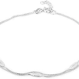 925 Sterling Silver-Silver-Toned Rhodium-Plated-Leaf Shape Layered Anklet-image-11