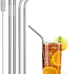 FunBlast Stainless Steel Straws with Cleaning Brush for Kids & Adults, Pack of 2 Straight & 2 Bent Reusable Metal Straws, Reusable Metal Straws for Drinking Juice & Drinks-22