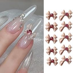 S.A.V.I 3D Nude Bow Nail Art Decorations with Pink Rhinestones – Set of 10 Resin Big Bows (2 Designs) for DIY Nail Art, Manicure, Nail Tips, Extensions & Salon Use-12