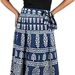 Women's Cotton Wrap Skirt, Blue and White Block Print, Traditional Pattern, Floor Length, Maxi Style-image-65