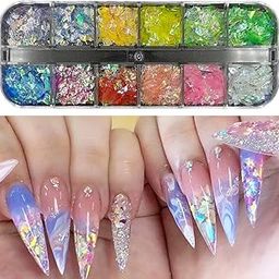 S.A.V.I Nail Art Palette, 12 Colors Aurora Irregular Nail Flakes, Thin Glass Effect, Paper Sticker Decorations Accessories Art, DIY Manicure-40