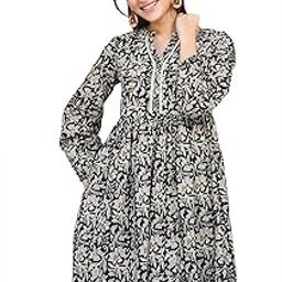 Women's Black Pure Cotton Floral Print Flared Tunic-image-27