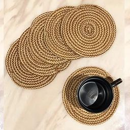 Polypropylene Round Coaster Set (6 PCS Set) Machine Washable Absorbent Size: 5 inch Diameter (Jute-Skin Melange)-21