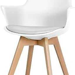 My Art Design - Scandinavian Chair With Arms Support, Padded & Solid Wood Oak Legs for Cafe, Home, Hotel & Office (White)-image-73