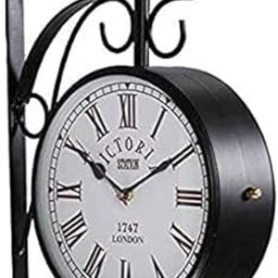 Vintage Double-Sided Wall Clock – 8-Inch Antique Railway Station Clock with Hanging Bracket | Retro Victoria Design for Home, Living Room, Café, or Office Decor (White Dial) (8 Inches)-image-52