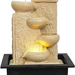 CHRONIKLE Polyresin Designer Cream Color Up to Down 5 Diya Steps Home Decor Table Top Indoor Water Fountain with Speed Controller Pump & Yellow LED Light (Size: 40 x 29.5 x 22CM | Weight: 1865 Gram)-6