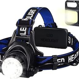 Headlamp Torch, USB Rechargeable Water Resistance 12000 Lumen Ultra Bright Single LED Zoomable Flashlight with Keychain Led Light for Trekking, Camping (Single Light + Torch)-image-92