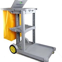 Carepure Janitor Cart Trolley Set | Janitorial 3-Shelf Cleaning Cart, Wheeled with Zippered Yellow Vinyl Bag, for Stores, Schools, and Business, Gray-21