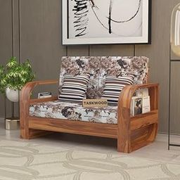 ROSLER WOODWORK Sheesham Wooden 2 Seater Sofa for Living Room | Solid Wood Sofa | Rosewood Curve Arm Sofa Set for Home & Office | Lounge (Natural,Floral, 2 Seater)-image-60