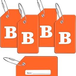 Storite Pack of 5 Luggage Tags, Silicon Luggage Tags with Steel Loop Travel Bag Tags for Easily Identification of Bags - Character B (Orange)-image-83
