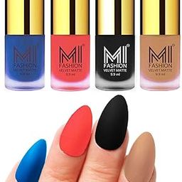 MI FASHION Velvet Matte Nail Polish Combo Pack Trendy And Stylish Colours 9.9ml Navy Blue, Neon Orange, Black, Nude (Pack Of-4)-image-12