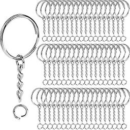 Teenitor Metal Split Keychain Ring Parts - 60 Key Chains 25mm with 26mm chains and 60pcs Open Jump Ring for Craft Key Ring-26