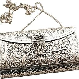 German Silver bags for Women's/Girls Brass Metal Vintage Handmade Hand Clutch Purse/Sling Purse for Women (Silver) - Size 7 * 4.5 * 2 inch-image-45