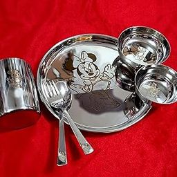 F Studio Laser Print Stainless Steel Round Lunch & Dinner Plate for Kids (6 Piece Set 9 inch Plate) Cartoon - (Minnie Mouse) (Cartoon Minnie Mouse)-image-12