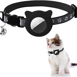 Qpets® Black Cat Collar with Silicone Airtag Holder, Cute Cat Collar with Bell and Quick Release-14