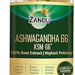 Zandu Ashwagandha KSM-66 (600 mg high dose formula) Tablets | Clinically Proven for 72% Decrease in stress and anxiety levels I Boosts Energy & Strength | 60 tablets I 100% Pure Root Extract-10