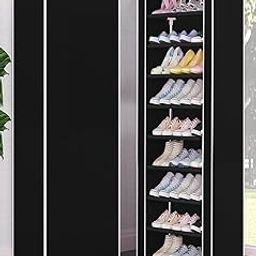 YouCopia Shoe Rack for Home Non Woven Fabric - DIY MultiPurpose Shoe Rack Organizer, 9-Layer Shoe Rack for Home -Shelf with Dustproof Door Entryway for Heels/Slippers/Boots-Black-image-18