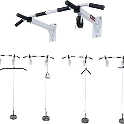 IBS Material Iron Heavy Duty Pull Up Bar Wall Mounted Chin Up Bar with Lats Bar, Tricep Bar, U Bar and Solid Fitness Accessory for Home Gym Side Pulley Muscle Builder Without Weight (White)-84