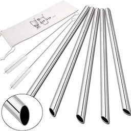 The Autostory Angled Tips Reusable Boba & Smoothie Straws, 5 Pcs 10" Long & 0.5" Wide Stainless Steel Metal Straws for Bubble Tea/Tapioca Pearl, Shakes, Jumbo Drinks with 2 Brushes & 1 Bag (Silver)-picture-22