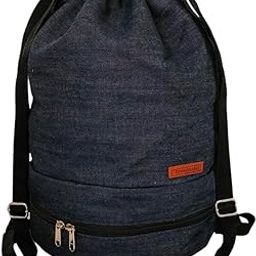 Dual Compartment Drawstring Backpack with Shoe Storage, Denim and Cotton, Multiple Patterns-image-28