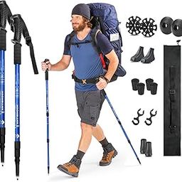Yostyle Trekking Poles, 17 Pieces Adjustable Retractable Trekking Pole 130 cm with Off-Road Accessories, Durable Aluminum, Lightweight and Strong for Mountaineering, Hiking, Skiing, Climbing (Blue)-image-46