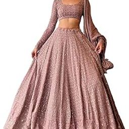 Georgette Sequence Lucknowi Embroidery Work Semi sttiched Lehenga choli set for women-41